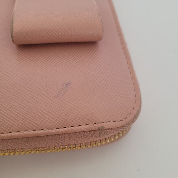 PRADA Saffiano Fiocco Orchidea Wallet Clutch Large Light Pink Zip Around Bow Box - Picture 10 of 13
